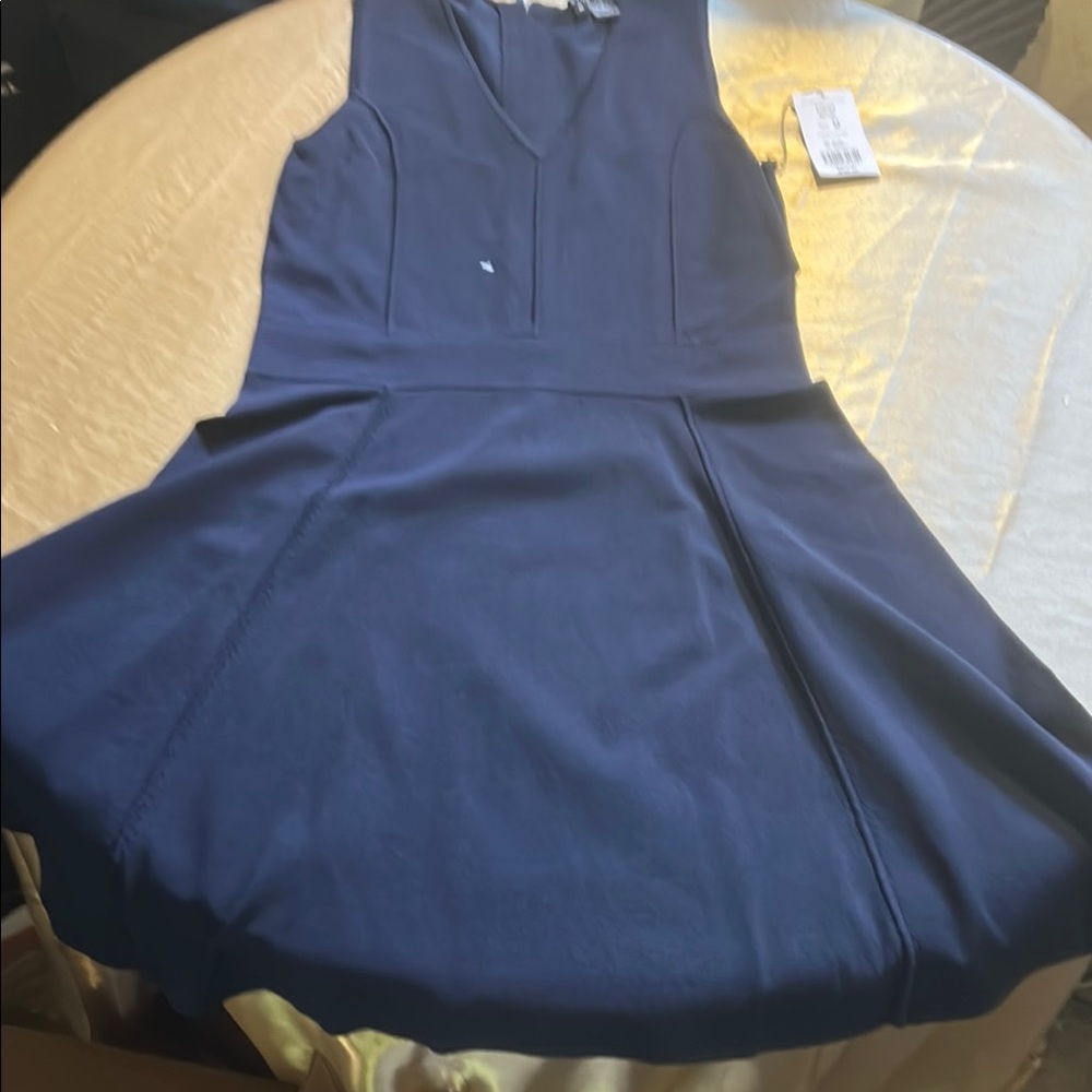 Elegant Navy Blue Fit And Flare Sleeveless Dress M
